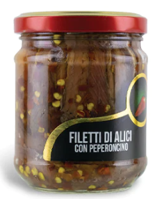 Anchovy fillets in oil with chilli pepper