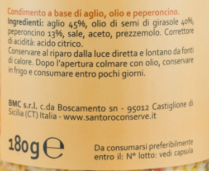 Condimento di aglio, olio e peperoncino