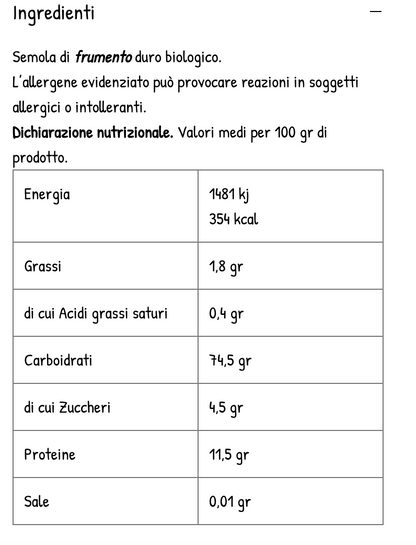 Pasta di grano antico Bio - "Fusilli"