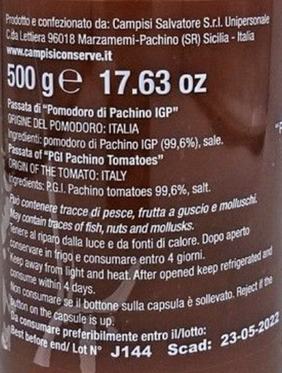 Passata di pomodoro I.G.P di Pachino