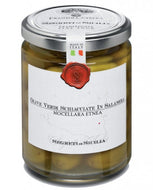 Olive verdi schiacciate in salamoia